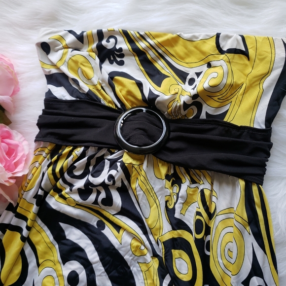 Strapless Yellow and black retro vintage dress - Picture 1 of 4